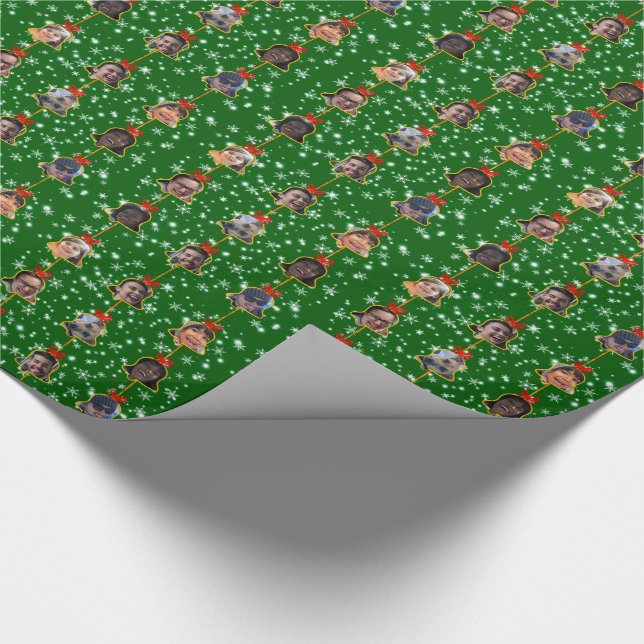 Christmas Bell Ornaments 9 Photos D-Green Wrapping Paper (Corner)