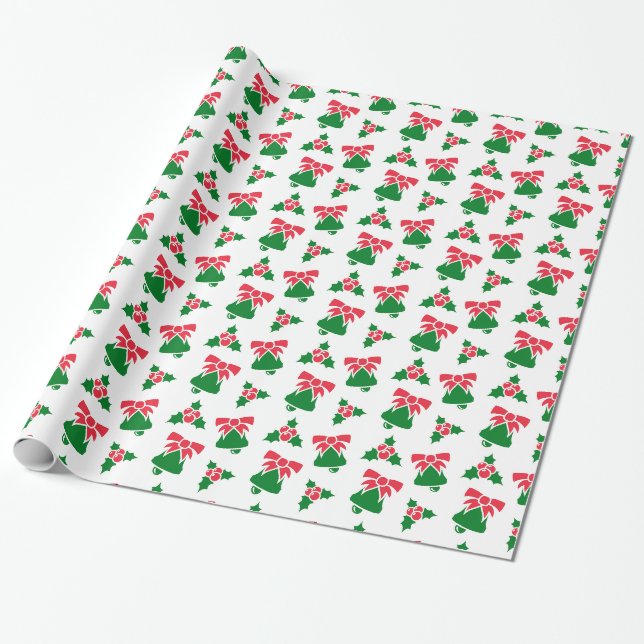 Christmas Bell Patterns Wrapping Paper (Unrolled)