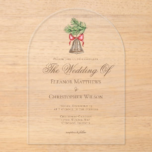 Christmas Bell & Pine Leaves Holiday Wedding Arch Acrylic Invitations