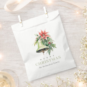 Christmas Bell Pine Poinsettia Foliage Watercolor Favour Bag