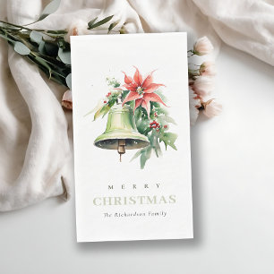 Christmas Bell Pine Poinsettia Foliage Watercolor Napkin