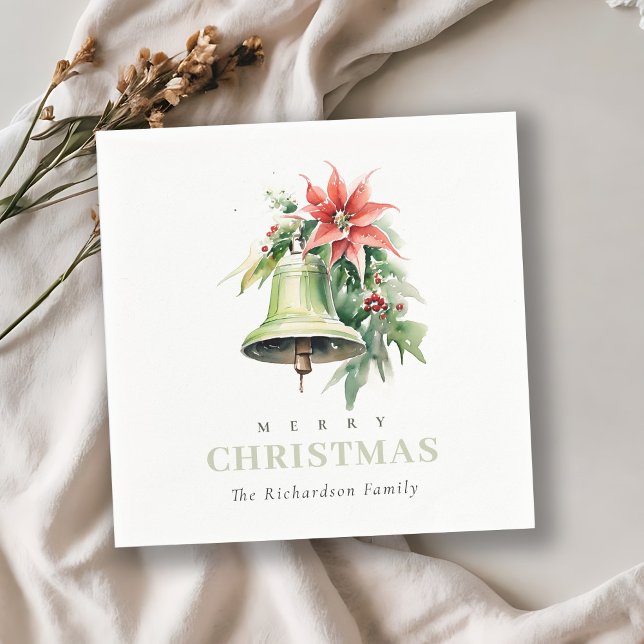 Christmas Bell Pine Poinsettia Foliage Watercolor Napkin (Creator Uploaded)