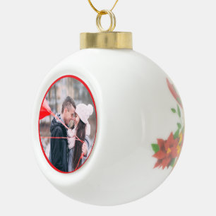 Christmas bell poinsettia Personalised Photo Ceramic Ball Christmas Ornament