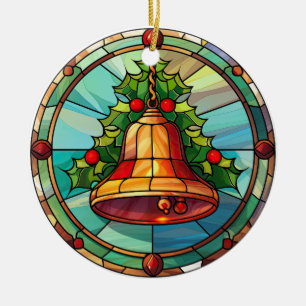 Christmas bell stained glass style ceramic ornament