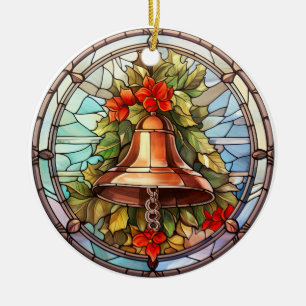 Christmas bell  stained glass style ceramic ornament