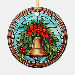 Christmas bell  stained glass style ceramic ornament
