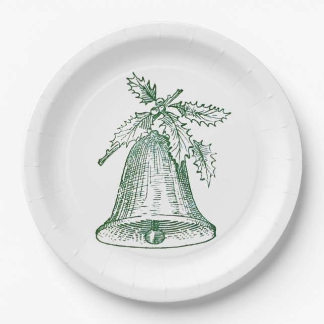 Christmas Bell with Holly Paper Plate (Front)