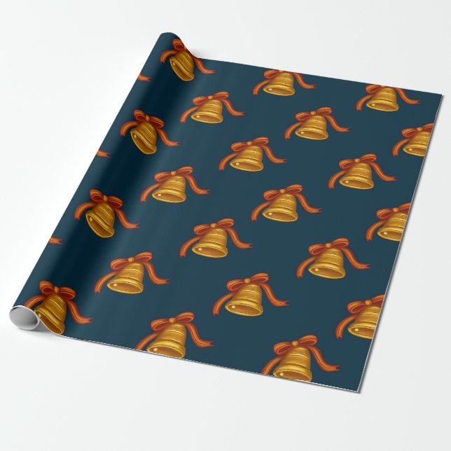 Christmas Bell Wrapping Paper with Dark Blue (Unrolled)