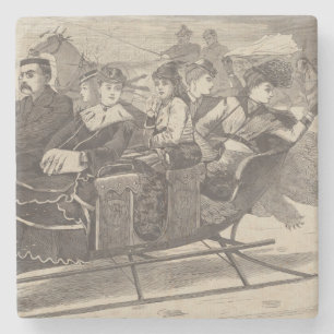 Christmas Belles (Beautiful Women, an Xmas Sleigh) Stone Coaster