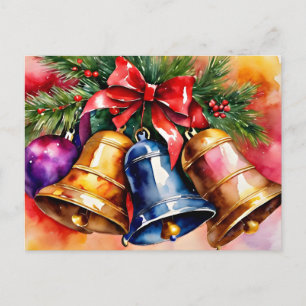 Christmas Bells, 3, watercolor artwork Postcard