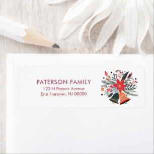 Christmas Bells and Flowers Return Address Label