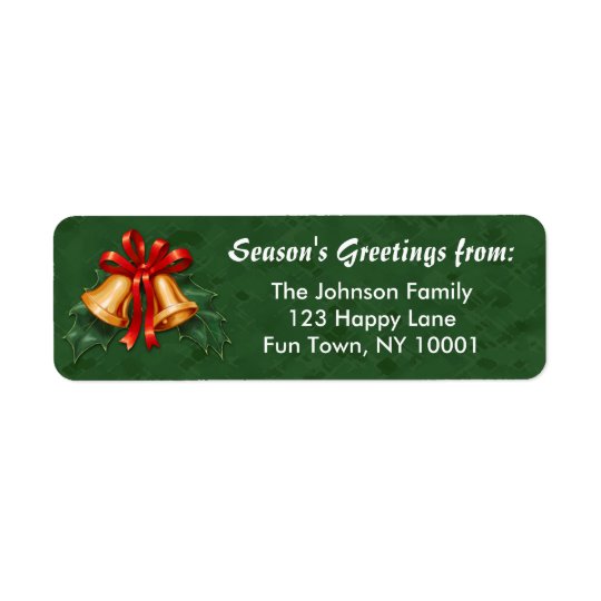 Christmas Bells and Holly Leaves Green Return Address Label
