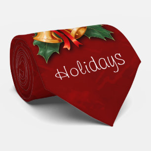 Christmas Bells and Holly Leaves Red Tie