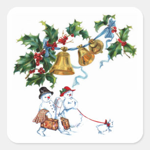 Christmas Bells And Holly Square Sticker