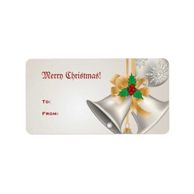 Christmas Bells And Ornaments On Ivory Avery Label (Front)