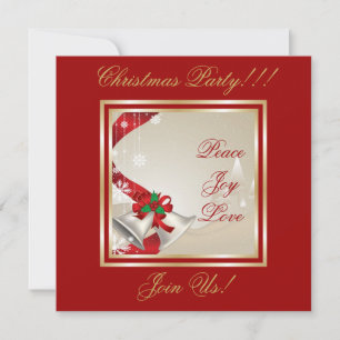 Christmas Bells And Red Ribbons Party  Invitation
