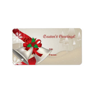 Christmas Bells And Ribbons On Beige Avery Label