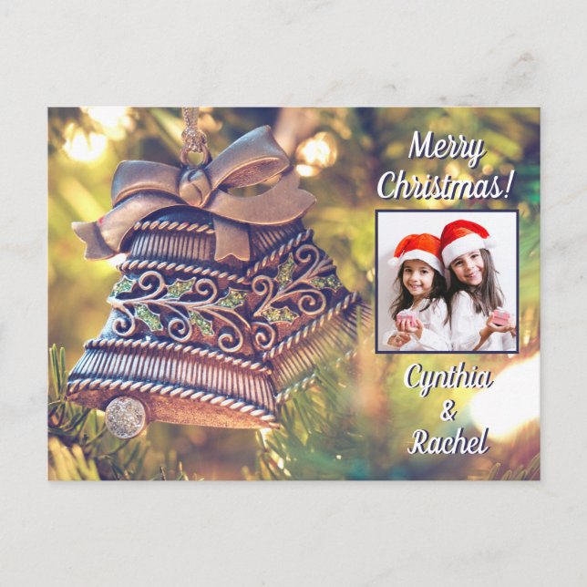 Christmas Bells custom photo & text postcard (Front)