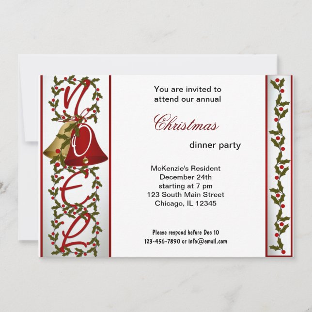 Christmas Bells dinner Invitation (Front)