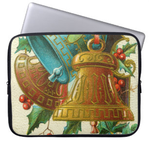 Christmas Bells, Festive Vintage Greeting Card Laptop Sleeve