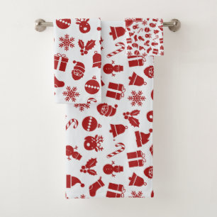 Christmas Bells Grey Red Minimal Pattern Bath Towel Set