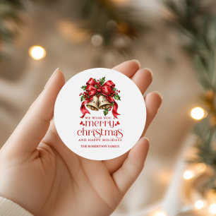 Christmas Bells & Holly Decoration Classic Round Sticker