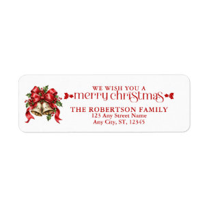 Christmas Bells & Holly Decoration Return Address Label