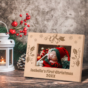 Christmas Bells Holly Leaves Snowflakes Custom Etched Frames