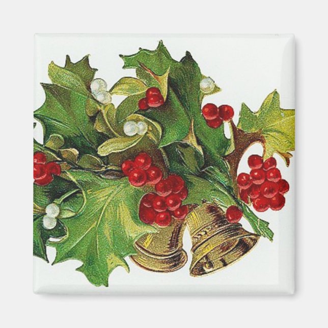 Christmas Bells & Holly Vintage Magnet (Front)