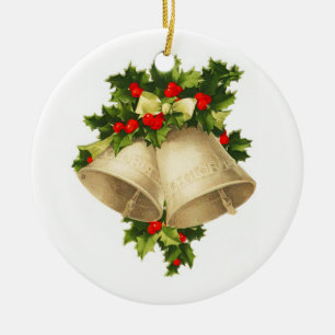 Christmas Bells & Holly Vintage Ornament