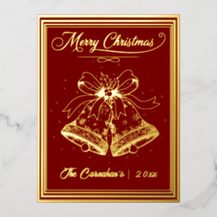 Christmas Bells in Gold with Red Foil Holiday Postcard