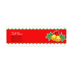 Christmas bells n holly  berries red green  label return address label