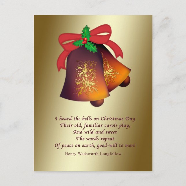 Christmas Bells on Gold Holiday Postcard (Front)