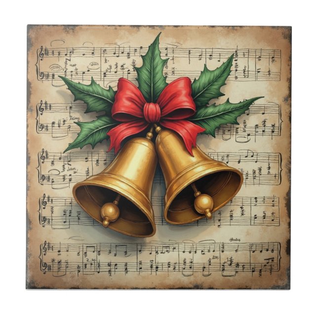 Christmas Bells on Sheet Music, Ceramic Tile (Front)
