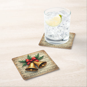 Christmas Bells on Sheet Music, Square Paper Coaster