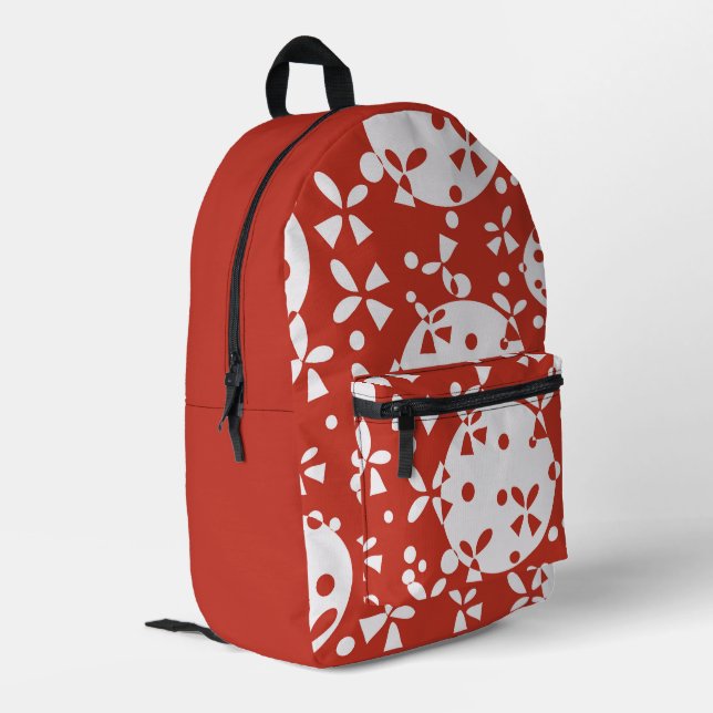 Christmas Bells Pattern - Red White Seamless Decor Printed Backpack (Back Corner Left)