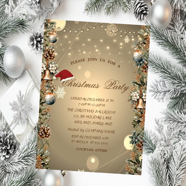 Christmas Bells Pinecones Santa Hat Christmas  Invitation (Creator Uploaded)