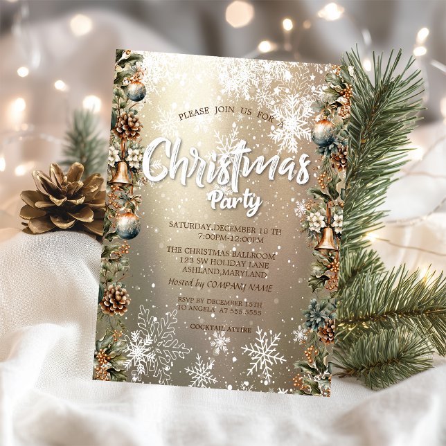 Christmas Bells Pinecones Snowflakes Company Invitation (Creator Uploaded)