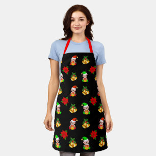 Christmas bells, poinsettia and cute elf ornament apron