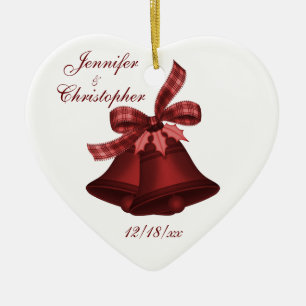 "Christmas Bells" - Shades of Cranberry [b] Ceramic Ornament