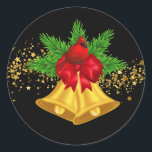 Christmas Bells Stickers<br><div class="desc">This large size round sticker is shown with a festive Christmas holiday gold bells and cardinal bird print.
Customise this item or buy as is.</div>