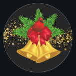 Christmas Bells Stickers<br><div class="desc">This small size round sticker is shown with a festive Christmas holiday gold bells and cardinal bird print.
Customise this item or buy as is.</div>