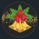 Christmas Bells Stickers<br><div class="desc">This small size round sticker is shown with a festive Christmas holiday gold bells and cardinal bird print.
Customise this item or buy as is.</div>