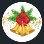 Christmas Bells Stickers<br><div class="desc">This small size round sticker is shown with a festive Christmas holiday gold bells and cardinal bird print.
Customise this item or buy as is.</div>