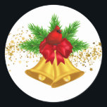 Christmas Bells Stickers<br><div class="desc">This large size round sticker is shown with a festive Christmas holiday gold bells and cardinal bird print.
Customise this item or buy as is.</div>