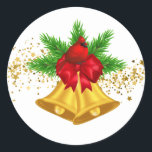 Christmas Bells Stickers<br><div class="desc">This large size round sticker is shown with a festive Christmas holiday gold bells and cardinal bird print.
Customise this item or buy as is.</div>