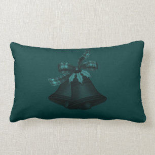 "Christmas Bells" Teal Green/Plaid Lumbar Cushion