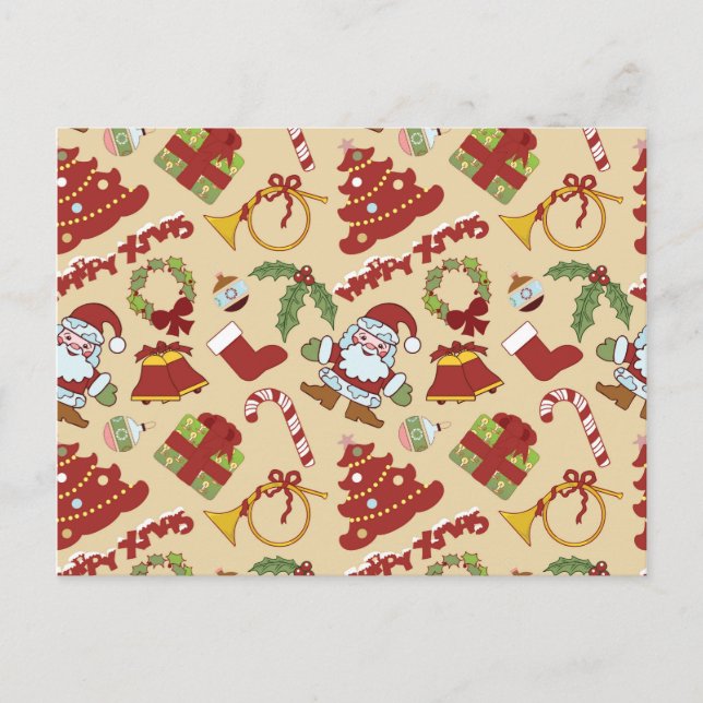 Christmas bells,tree and santa claus postcard (Front)