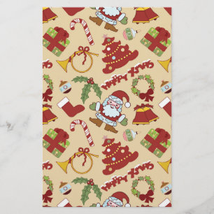 Christmas bells,tree and santa claus stationery