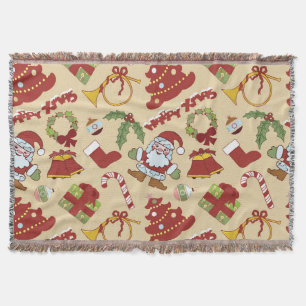 Christmas bells,tree and santa claus throw blanket